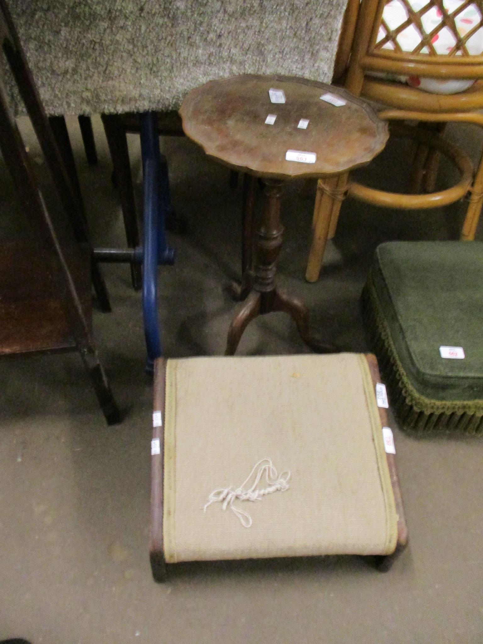 REPRODUCTION WINE TABLE AND A SLOPING FOOT STOOL