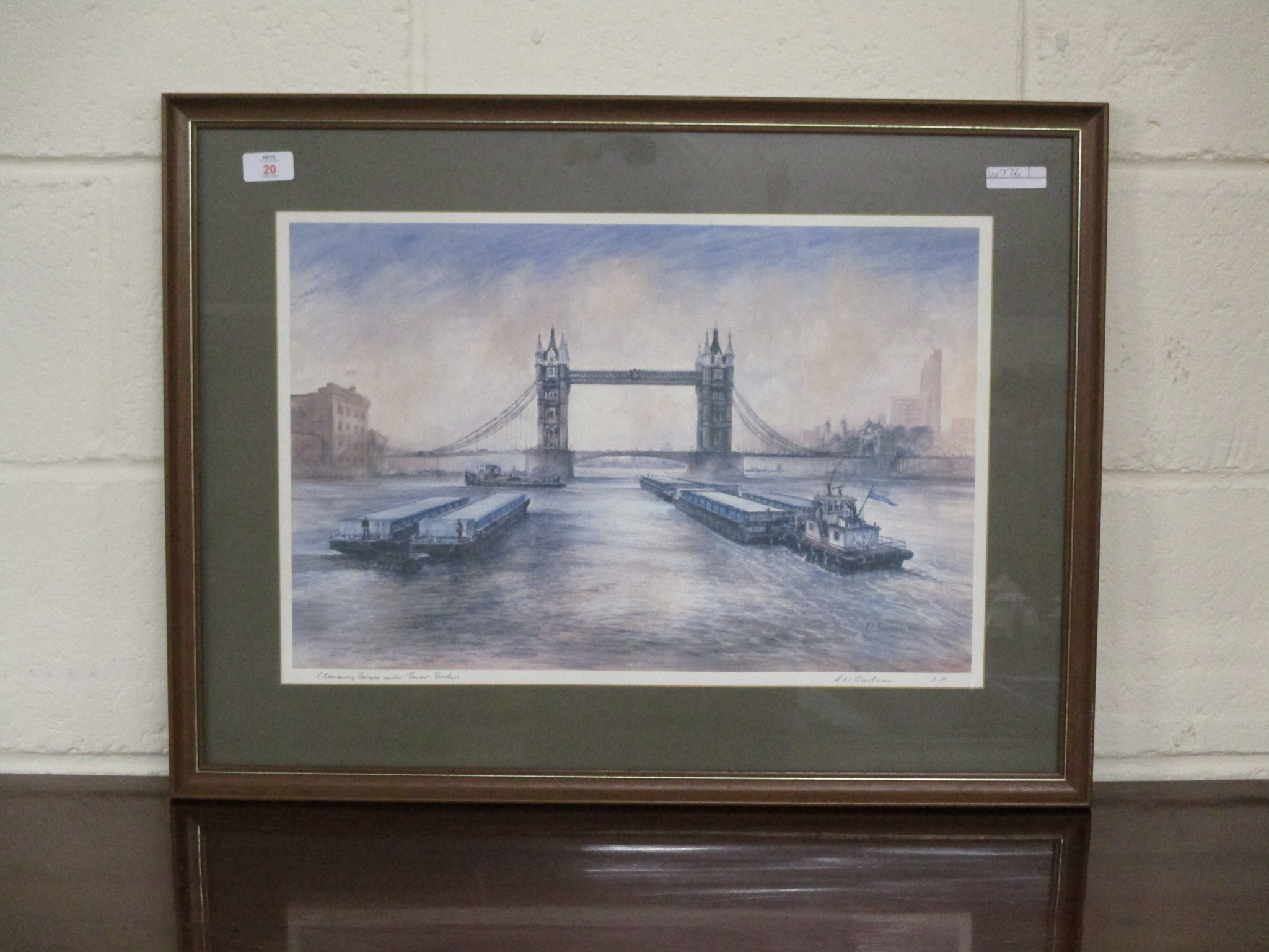 SIGNED LIMITED EDITION PRINT, BARGES UNDER TOWER BRIDGE