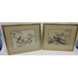 Pair of Oriental watercolours in gilt frames, one of pheasants, the other of birds on branches (2)