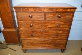 Victorian mahogany five drawer chest, baluster feet, 117cm wide