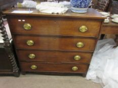 19th century mahogany chest of four full width graduated drawers on bracket feet, 109cm wide