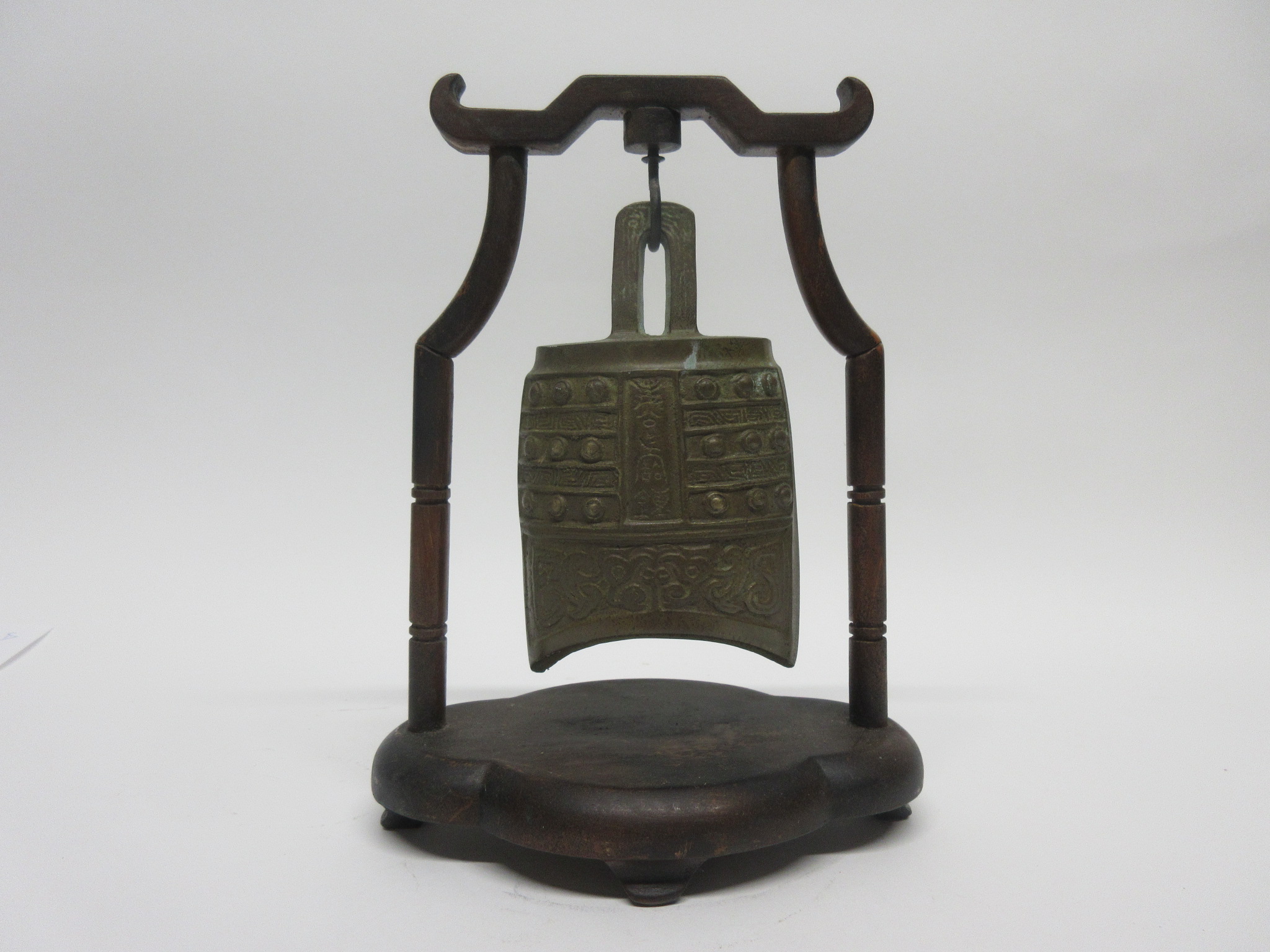 Chinese metal temple jar in wooden frame