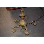 Dutch style brass five-branch electrolier, 49cm wide