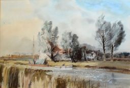 AR Leslie L Hardy Moore RI (1907-1997) "Upton Dyke", watercolour, signed lower right, 37 x 55cm