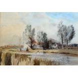 AR Leslie L Hardy Moore RI (1907-1997) "Upton Dyke", watercolour, signed lower right, 37 x 55cm
