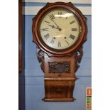 American walnut wall clock, the circular dial with Roman numerals, the case inlaid throughout in the