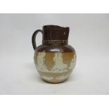 Large Doulton jug commemorating the 50th Jubilee of Queen Victoria 1837-1887, decorated in relief