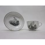 English porcelain coffee can and saucer with an Adam Buck style print, early 19th century,