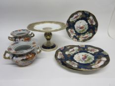 Two Ironstone vases with a Japan pattern, probably Mason's, together with three Booth's plates