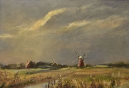 H Cushing (20th Century) Norfolk Landscape with Mill, oil on board, signed lower left, 25 x 29cm,