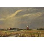 H Cushing (20th Century) Norfolk Landscape with Mill, oil on board, signed lower left, 25 x 29cm,