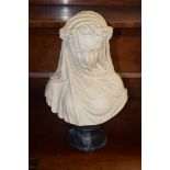 A Filli (Firenze) Italy marble head and shoulders bust of girl wearing a veil, 36cm high