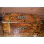 Victorian walnut and brass bound writing box, with fitted interior, 50cm wide