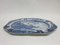 18th century English porcelain platter, the centre decorated with a chinoiserie scene within