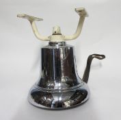 20th century large chromium fire bell with white painted cast metal bracket, 32cm high