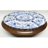 Lazy Susan with dishes produced by Villeroy & Boch all decorated in blue in Meissen style comprising