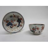 Lowestoft porcelain tea bowl and saucer decorated in Redgrave style with the two bird pattern,