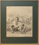 After William Collins, "The Stickleback Fisher", black and white lithograph, published 1822, 27 x