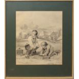 After William Collins, "The Stickleback Fisher", black and white lithograph, published 1822, 27 x