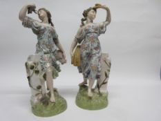 Pair of Continental porcelain figures, probably Sitzendorf, decorated in Meissen style, both figures