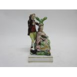 Early 19th century pearlware group of a couple en toilette on square base. Note: for a Derby