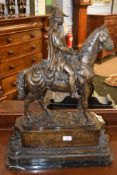 Unsigned bronze study of mounted Duke of Wellington standing on a base applied at the corners with