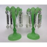 Pair of green ground table lustres, 27cm high (2)