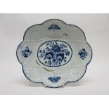 Bow porcelain dish with floral design to centre and butterfly design to border (firing flaw to