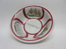 Wood Newcastle bowl decorated in a Sunderland lustre style with sailing ships and a verse to