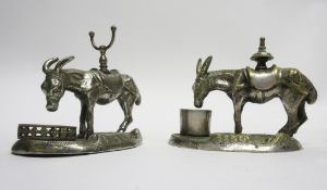 Brass and silver plated donkey ornaments each approx 9cm high