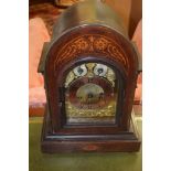 Edwardian bracket clock with chime silent and slow fast dials, circular Arabic chapter ring, case