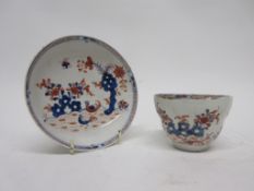 Lowestoft Porcelain tea bowl and saucer in the Two Bird pattern