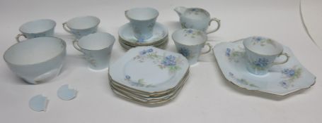 Group of Shelley tea wares in pattern number 13052, decorated with a floral print in light blue,