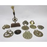 Box of horse brasses etc