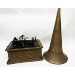 Vintage Edison phonograph with horn, 32cm wide