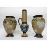 Group of Doulton stonewares comprising a pair of vases made for the Art Union of London and