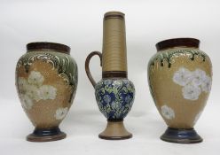 Group of Doulton stonewares comprising a pair of vases made for the Art Union of London and