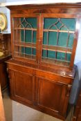 19th century mahogany side cabinet with glazed top, two frieze drawers and two panelled doors