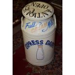 Vintage metal milk churn, "Express Dairy", the lid also with later inscription "Antiques Open", (