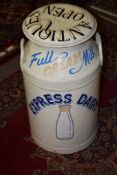 Vintage metal milk churn, "Express Dairy", the lid also with later inscription "Antiques Open", (