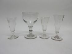 Large 19th century rummer and three further fluted glasses with engraved corn decoration