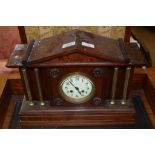 Victorian mahogany stained mantel clock of colonnade form, 41cm wide