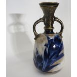 Doulton Burslem vase, late 19th century, the gilt ground with a blue floral design with loop