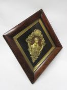 Victorian gilt metal plaque "Sir Robt Peel", stamped with Victorian registration diamond, 40cm high