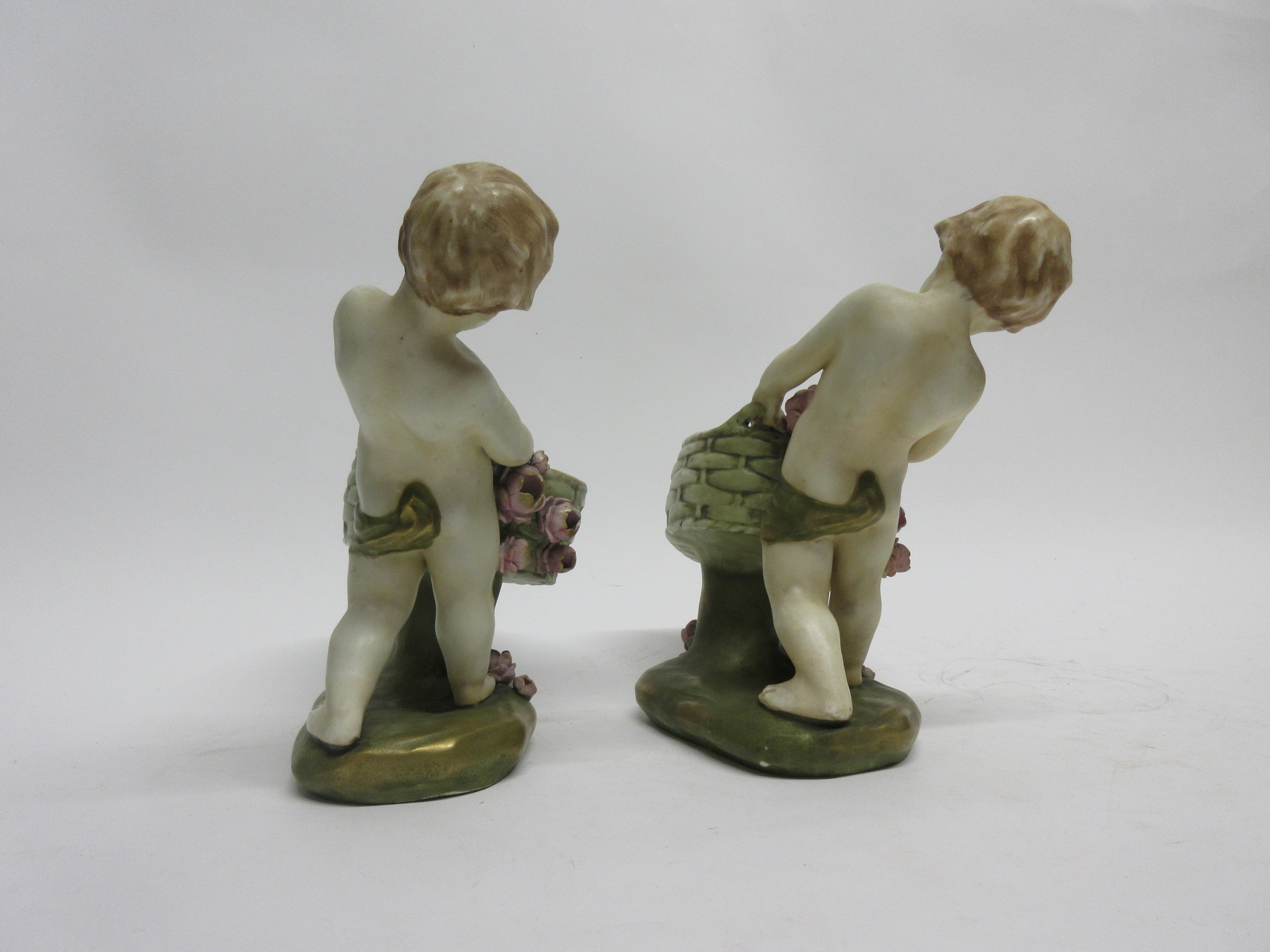 Pair of Austrian amphora figures of children holding baskets, one with restoration (2) - Image 4 of 4
