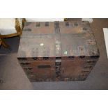 Large oak metal strapwork bound fitted silver chest, 68.5cm wide
