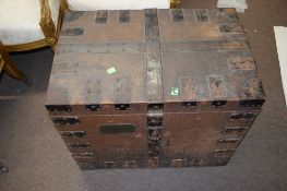 Large oak metal strapwork bound fitted silver chest, 68.5cm wide