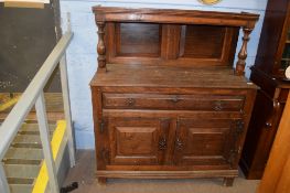 18th century and later small oak side cabinet, (constructed from period timbers), plain pediment