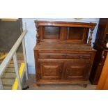 18th century and later small oak side cabinet, (constructed from period timbers), plain pediment