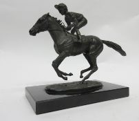 David Cornell modern bronze sculpture, Lester Pigott on Nijinsky, raised on a rectangular black